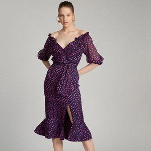 Saloni Olivia Dress in Navy Magenta